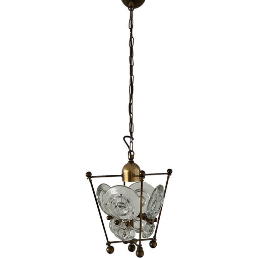 Vintage brass and glass pendant lamp, Sweden 1960s