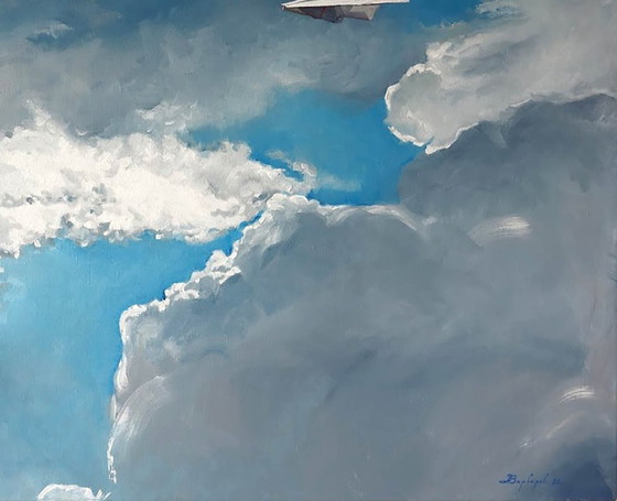 Original Oil Painting Modern Art Landscape Sky Clouds To A Meeting – Paintings & Drawings, Canvas (photo 7 of 7)