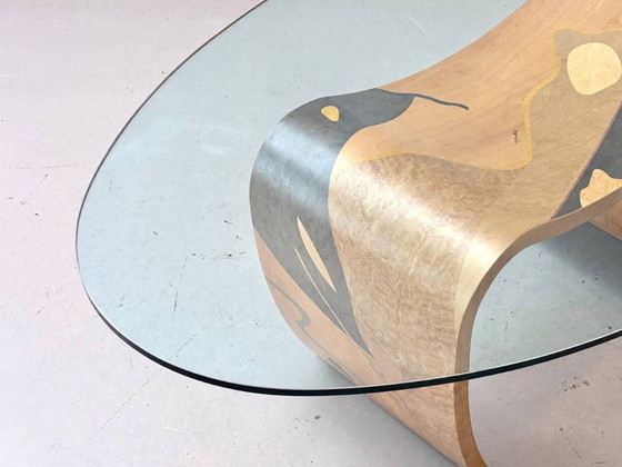 Carlo Malnati – Table de salle à manger sculpturale avec incrustations et plateau en verre, Italie, années (photo 3 of 11)