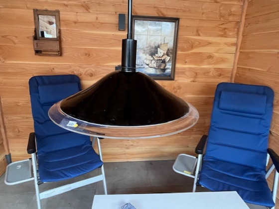 Image 1 of Mouth-blown black clear crystal lampshade in large format. Marked with sticker, made in Italy. Probably Murano, fourd