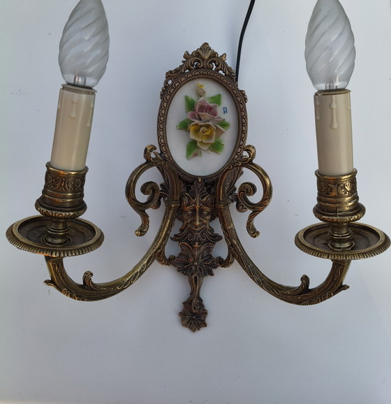Applique da parete vintage  in ottone con ceramica Capodimonte – F.B.A.I. (photo 4 of 6)