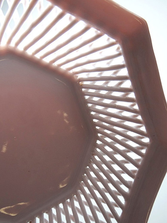Image 1 of Octagonal bowl in pale pink braided porcelain, circa 1950