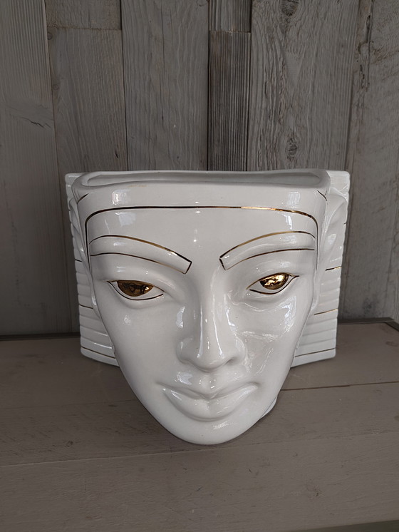 Image 1 of Antica Athena Pharaoh Keramik-Blumentopf aus den 80er Jahren, weiß, mit 24-karätigem Gold, italienischer Blumentopf