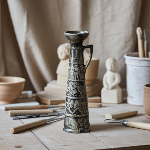 Candelabro antiguo griego de cerámica – Cerámica del siglo XIX, pieza auténtica marcada