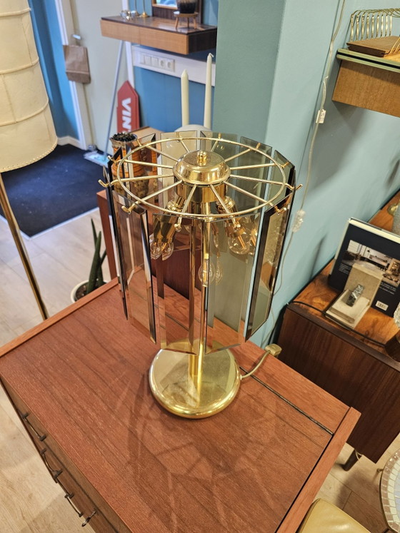 Vintage Table Lamp Cut Smoked Glass Brass – Metal (photo 4 of 14)