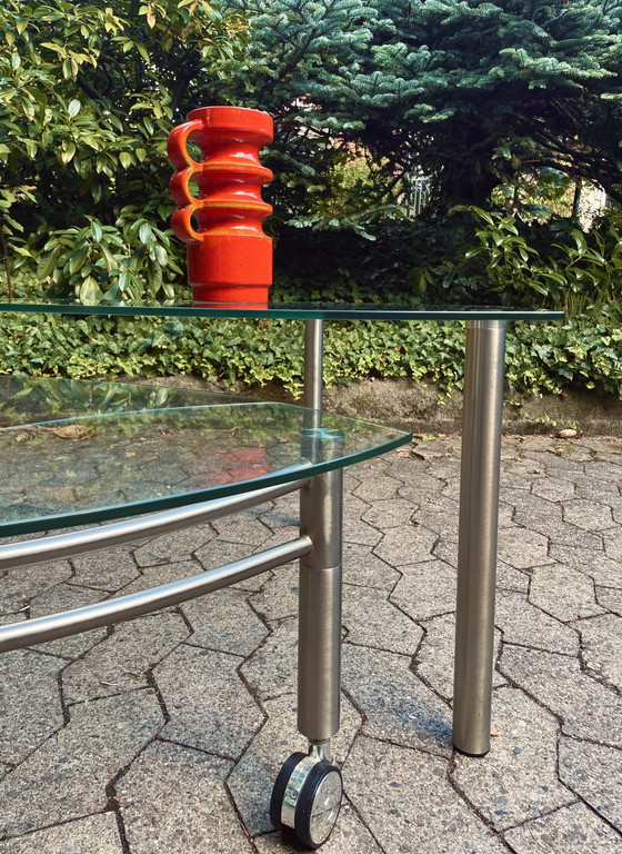 Image 1 of Tavolino girevole in vetro e cromo Space Age