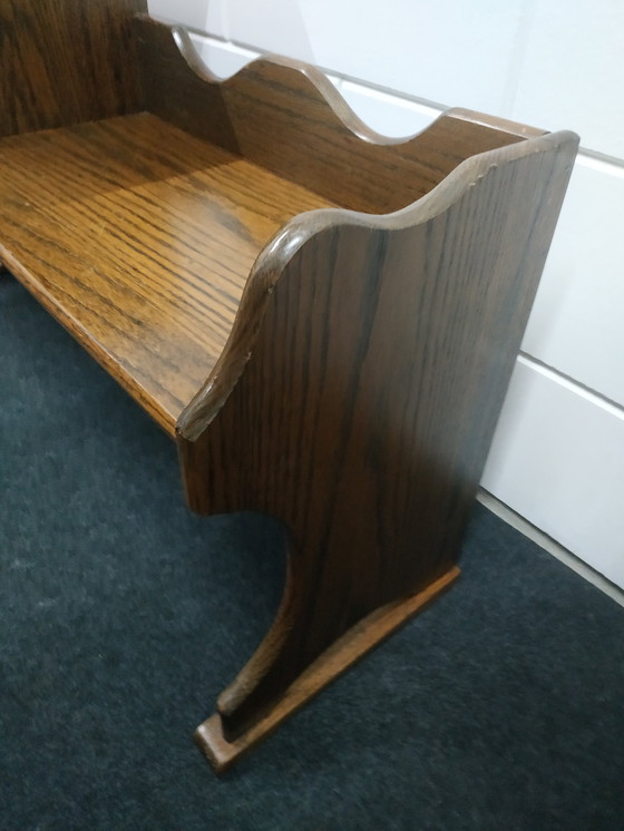 Image 1 of Ancien banc téléphonique en bois Table à plantes avec tiroir