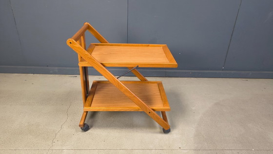 Image 1 of Chariot de service pliable en bois, style italien vintage, années 1980