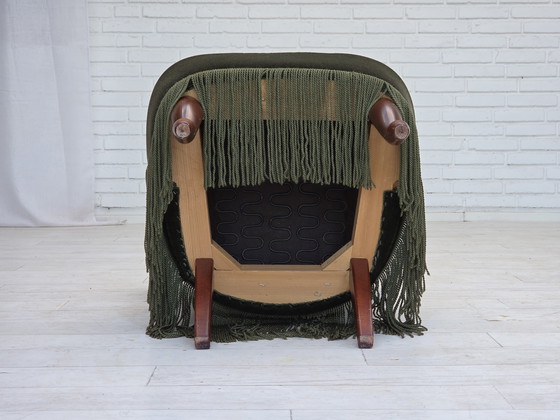 Image 1 of 1970er Jahre, dänischer Beistellstuhl, grüner Möbelvelours, Beine aus Buchenholz.