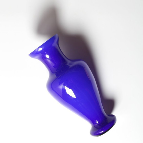 Image 1 of Vase vintage rare en verre de Murano bleu et blanc, milieu du XXe siècle / Italie / années 1970