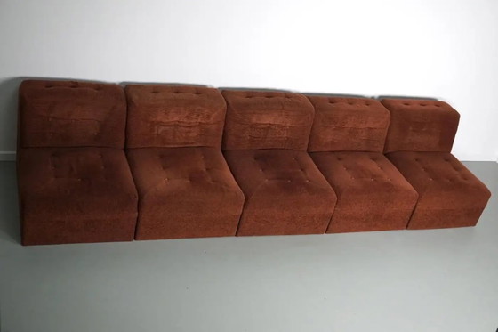 Image 1 of Vintage brown bouclé modular sofa, 1970s, 5 elements