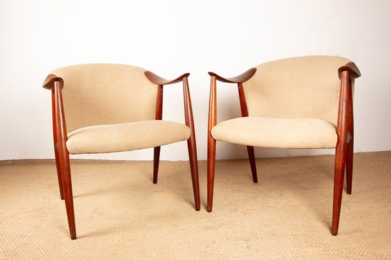 Image 1 of Pair of Scandinavian armchairs in teak and fabric, new Tyrol model by Gerhard Berg for Westnofa 1960.