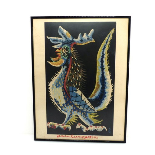 Lithographie originale signée à la main, Jean Lurçat, "Coq stylisé", 1953