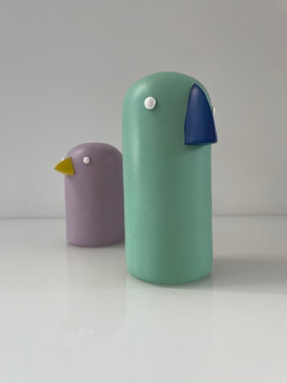 Image 1 of Skandinavische Vogelfiguren aus Holz, Set in Flieder und Mint