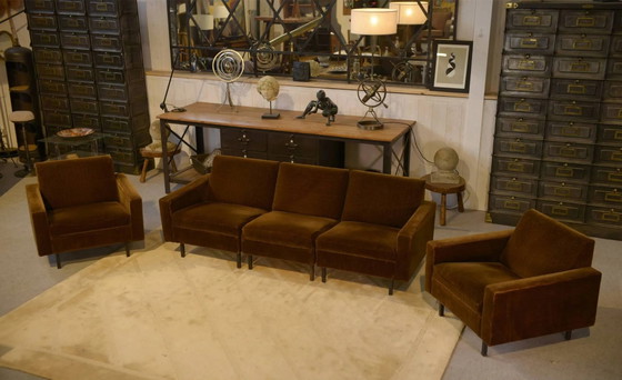 Set divano e 2 poltrone in velluto marrone degli anni '60. – Set da salotto, Design (photo 17 of 17)