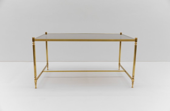 Image 1 of Tavolino da caffè quadrato in vetro dorato e fumé in stile Chiavari, anni '70