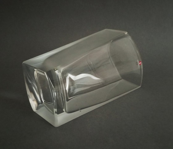 Image 1 of Taru Syrjänen « Purje » vase moderniste en cristal gravé à l’acide Littala Finlande 1988