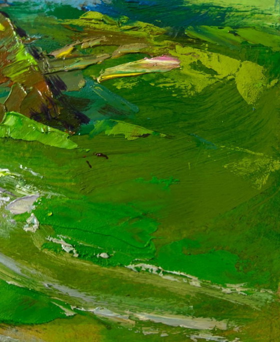 Image 1 of Original Oil Painting Rural Summer Landscape Quiet village on a green hill