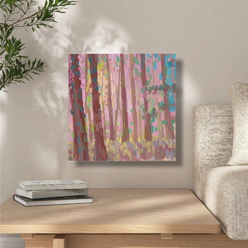 Tableau « Lumière de forêt 1 », pièce unique peinte à la main, nature, paysage, peinture acrylique 40x40cm