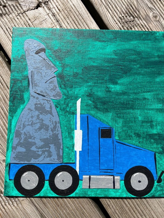 Image 1 of Moai. Acrylique sur carton entoilé.  Format 30x24 cm. 
