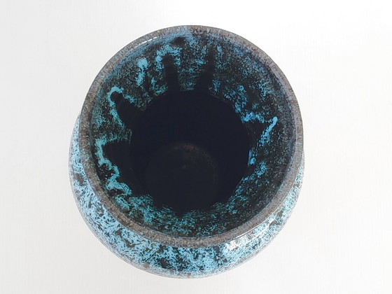 Image 1 of IMPORTANT VINTAGE FRENCH VASE 1960 ACCOLAY CERAMIC BLUE & BLACK 60S 1960S