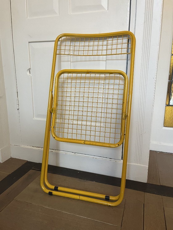 Image 1 of 3x Vintage folding chair by Niels Gammelgaard, two shades of blue and yellow