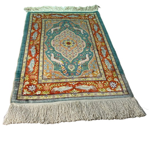 Vintage Turks Zijden Tapijt Hereke, 78 x 52 cm