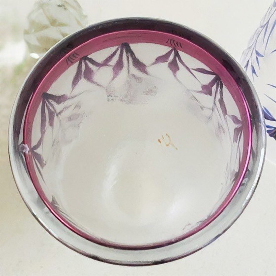 Image 1 of Antieke Moser kristal parfumflesjes set Art nouveau gebrand emaille 19de eeuw