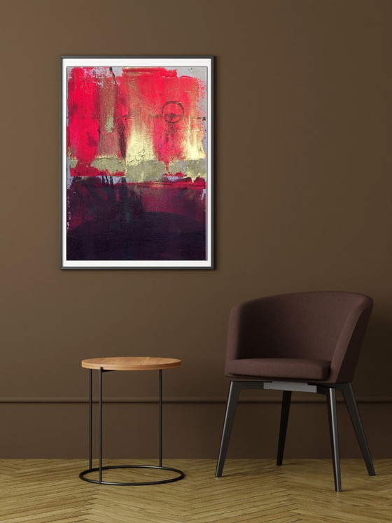 Image 1 of Origineel acrylverfschilderij in abstract expressionistische stijl: Gouden Zeilen