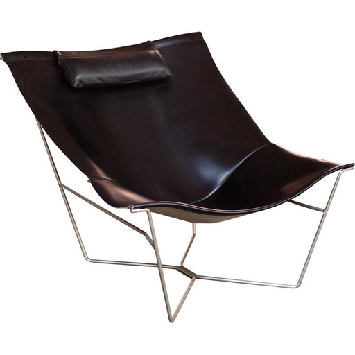 Vintage "Semana" chair in black leather and steel by David Weeks for Habitat Uk, 1990
