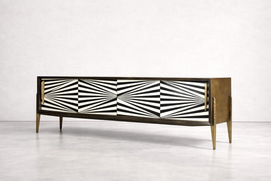 Image 1 of Scandinavian Sideboard in Birch with Hand-Painted Op-Art Pattern, 1960s