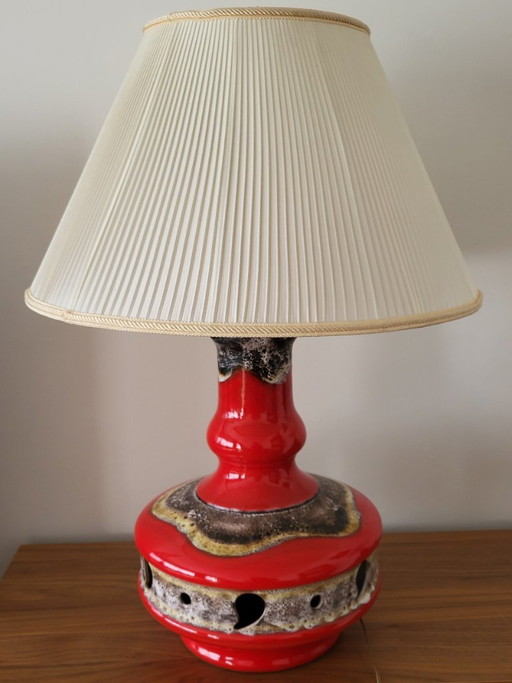 Lampada da terra vintage in ceramica della Germania Ovest, rossa, a doppia illuminazione, anni '70.