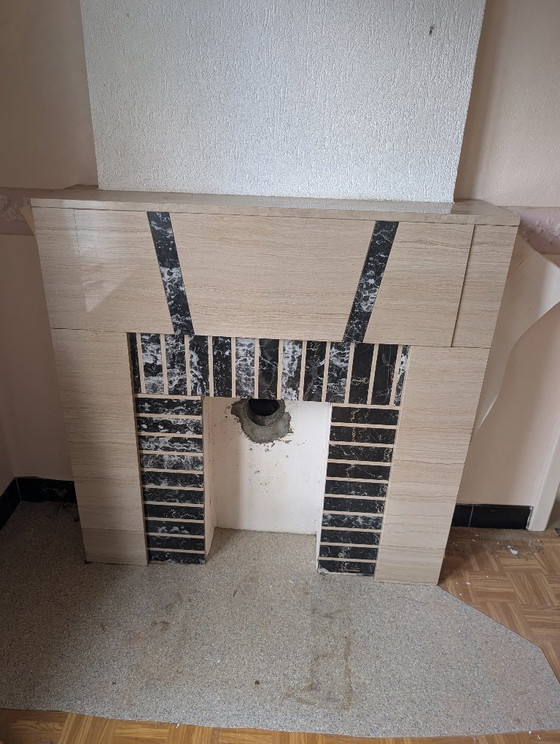 Mid-Century Decorative Fireplace Surround - Travertine & Marble - Vintage, 1960s, Decorative Objects, Beige (photo 2 of 5)