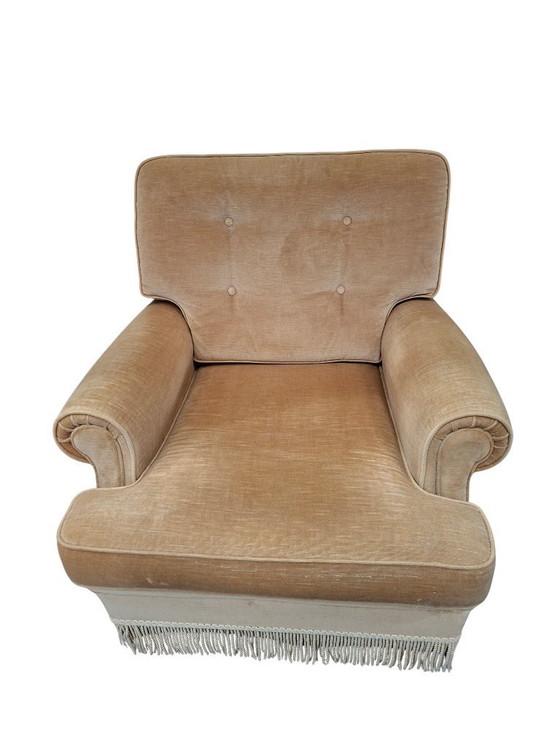 Image 1 of Set salotto in ciniglia degli anni ’70 con frangia decorativa