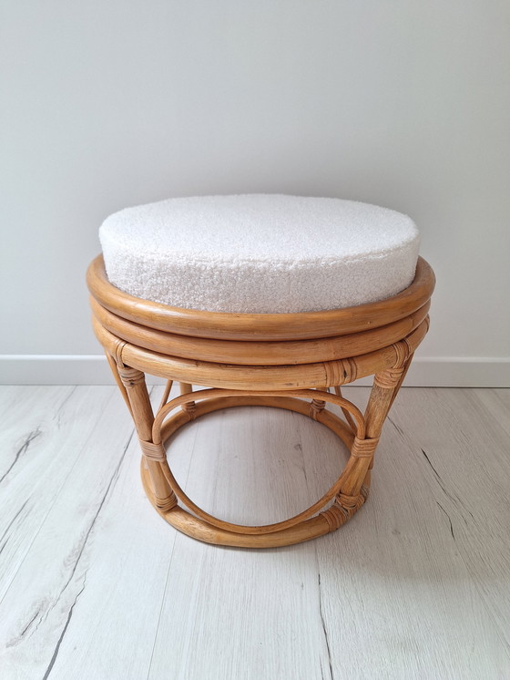 Image 1 of Rattan And Bouclette Fabric Pouf