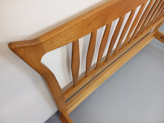 Image 1 of Vintage French double bed by Guillerme et Chambron in solid oak from the 1960s