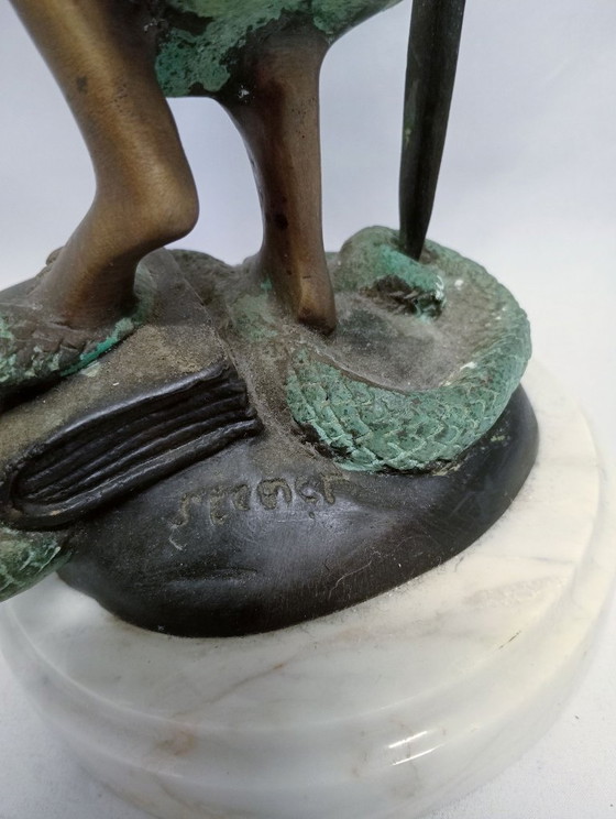 Bronze Sculpture of Lady Justice on a Marble Pedestal, Brown, Klassiek (photo 3 of 9)