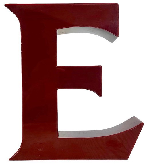Vintage Dark Red Illuminated Letter E , 1980s