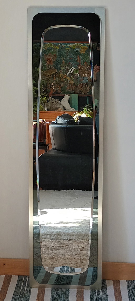 Miroir Biseauté en Aluminium Brossé 1970