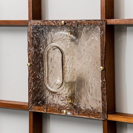 Image 1 of 2-LIGHT WALL LAMP WITH TEAK GRID FRAME MAZZEGA 1960S VINTAGE MODERN ANTIQUES