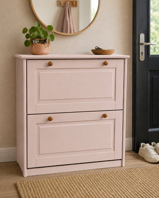 Vintage roze schoenenkast met 2 kleppen – Sfeervol en uniek – kledingkasten, Wood