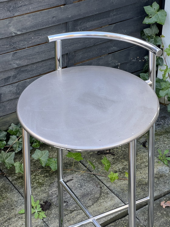 Image 1 of Set Of 2 Vintage Postmodern Chrome Bar Stools