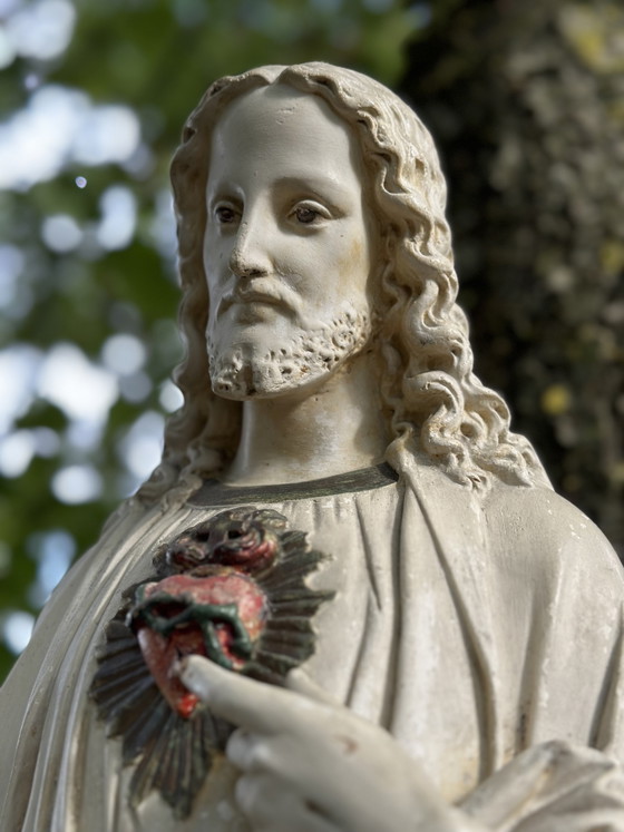 Große antike Herz-Jesu-Statue aus Gips – 105 cm – Bildhauerei, Other (photo 6 of 15)