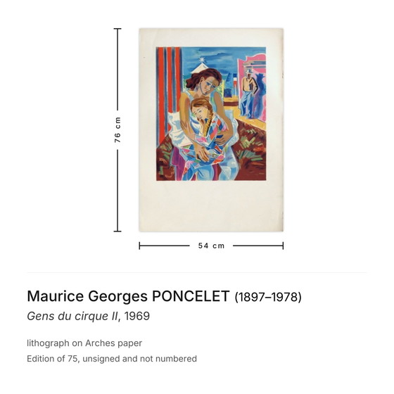 Maurice Georges PONCELET Litografía Gens Du Cirque II 1969 – Litografías y grabados, Paper (photo 3 of 5)