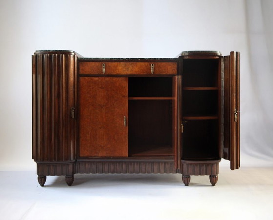 Credenza Art Déco francese, anni '30, Credenze con vetrina, Legno, Marmo, Marrone, Art Deco (foto 2 di 9)
