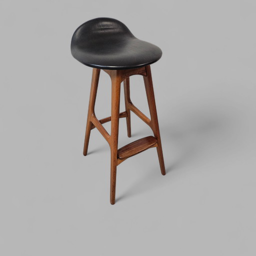 Mid - Century set of three Erik Buch teak bar stools stool teak 1960s Denmark