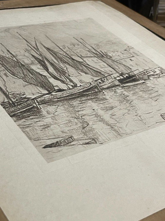 Robert Santerne – Estampe de port aux voiliers – 40 cm – Lithographies et sérigraphies, Paper (photo 5 of 7)