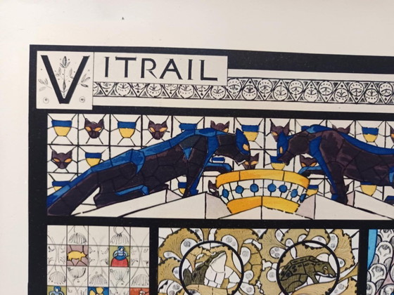 Image 1 of Art Nouveau-illustratie van een glas-in-loodraam door René Binet, 1902.