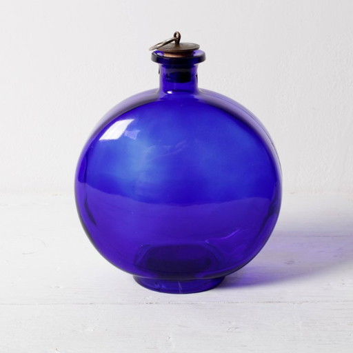 Zeldzame vintage kobaltblauwe karaf / Glazen fles uit het midden van de 20e eeuw met kurk / Ruda Glasbruk / Zweden / jaren 70