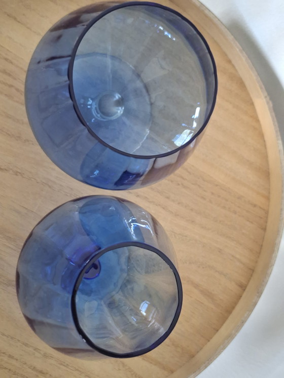 Image 1 of Set of 2 Vintage Cobalt Blue Glass Vases - Empoli Style - 16 cm

Beautiful Mid-Century Modern Blue Goblet Vases (Set of 2)